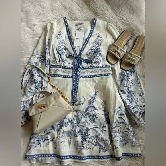 Caroline Constas Ivory and Blue Floral Mini Dress - Picture 16 of 16